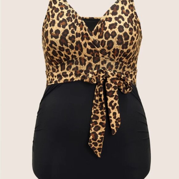 BloomChic Plus Size 2XL Leopard Patchwork Bowknot Side One Piece Swimsuit - Picture 5 of 7